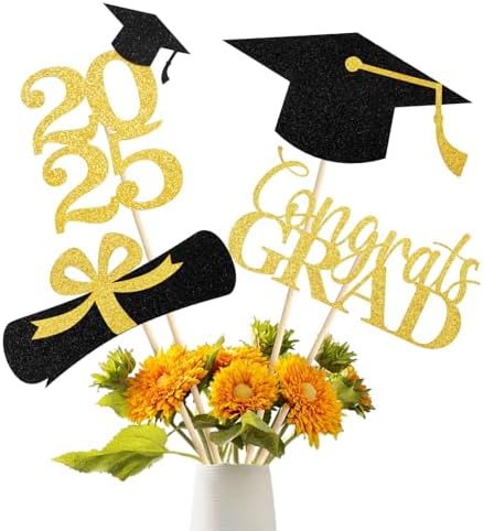 2025 Graduation Centerpieces Gold Black Set of 16