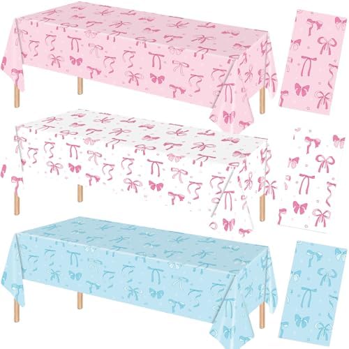 3 Pcs Bow Tablecloth Pink White Blue 54x108in