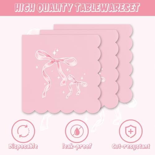 Pink and White Bow Party Tableware Set for 20 Guests