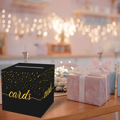OLIVBIN Gold Foil Black Card Box for Weddings and Events