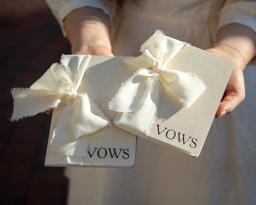 Cream Embossed Slim Vow Books with Ribbon Set of 2