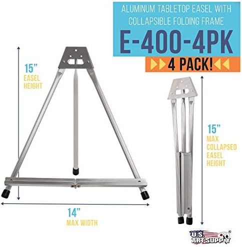 US Art Supply 4 Pack 15 Inch Aluminum Tabletop Easel