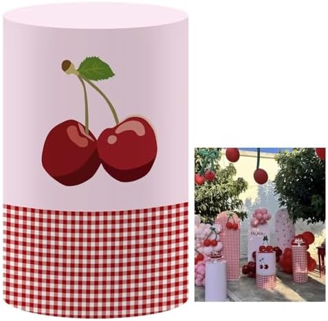 KONPON Cherry Cylinder Plinth Cover for Kids Birthday Party