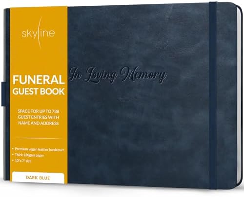 Skyline Funeral Guest Book - 738 Entries 129 Pages Hardcover 10x7 In Dark Blue