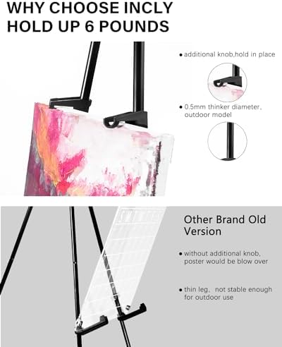 INCLY Black 6 Pack Folding Easels with Carry Bag