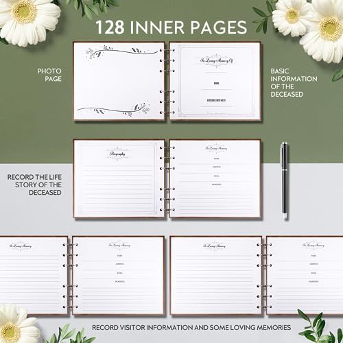 Lynnmall Wooden Funeral Guest Book with Table Sign and Pen
