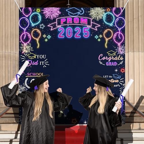 Neon Prom 2025 Banner Decorations for Graduation Party