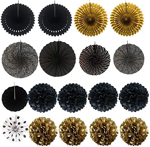 ZERODECO Black and Gold Party Decor Fans and Banners