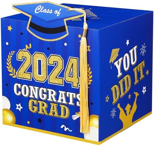PRETYZOOM Graduation Card Box with Tassel - Blue