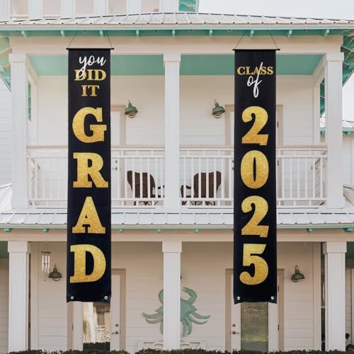 Class of 2025 Graduation Banner Black Gold Porch Sign