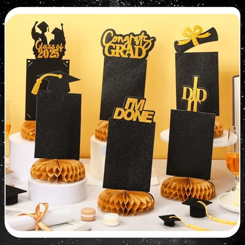 Gold Graduation Centerpieces Set 9 Pcs for Class of 2025