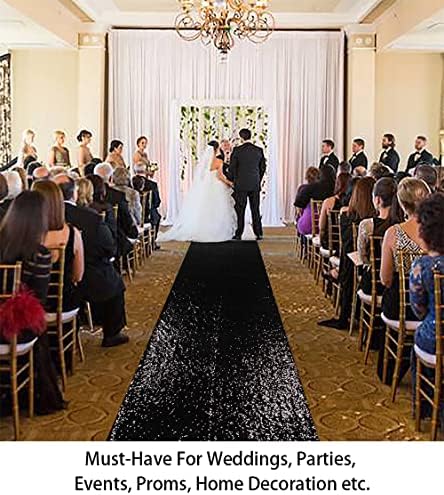 ShiDianYi Sequin Aisle Runner 4FTx20FT Black Wedding Carpet