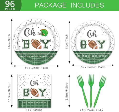96 Pcs Football Themed Baby Shower Plates Set for 24 Guests