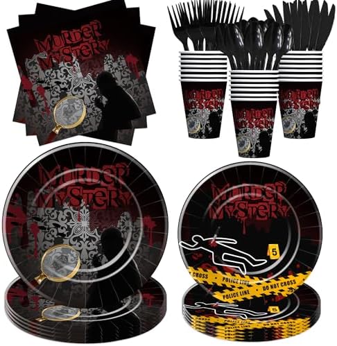 Murder Mystery Party Tableware Set for 24 Guests