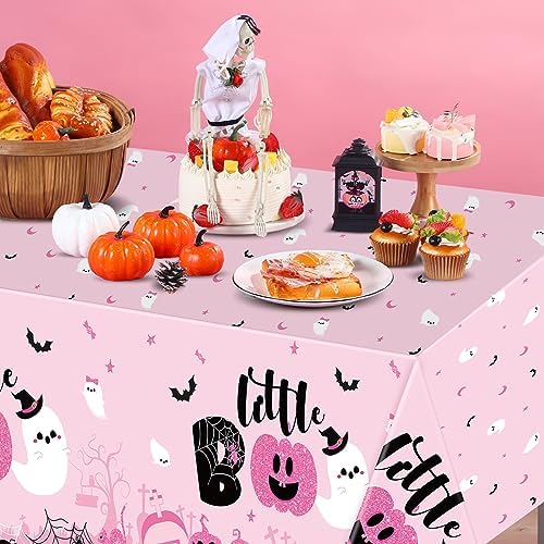 Sliner 3 Pack Pink Halloween Tablecloths - Little Boo Party Covers 108x54 Inch