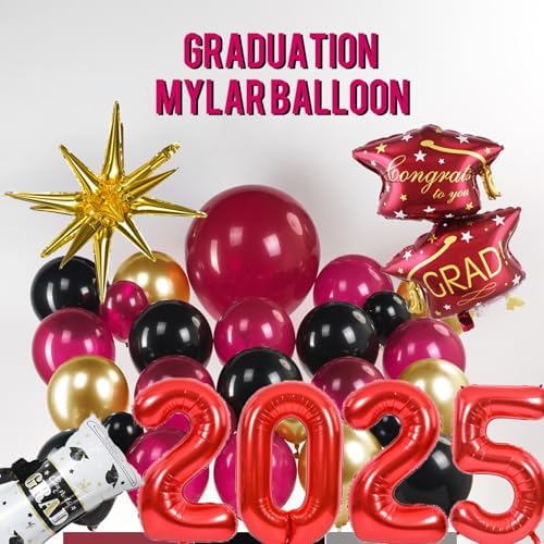 Maroon Black Gold Balloons Garland Kit for Graduation 2025