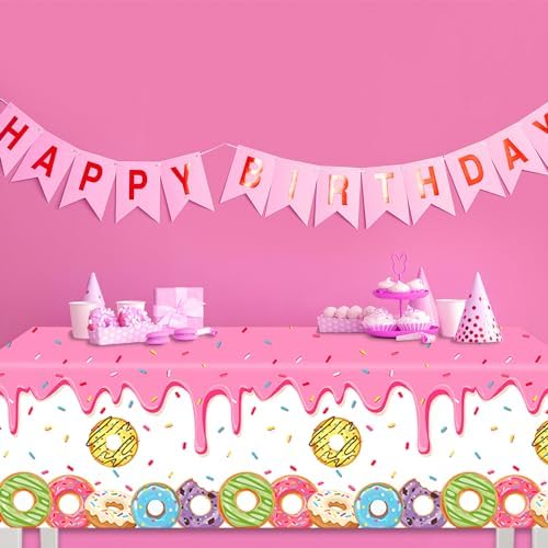 GREHUMOR Donut Birthday Table Covers 3Pcs Set
