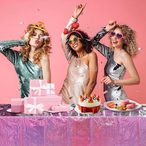 OQOQ Holographic Pink Tablecloths 2 Pack 108x54 Inches