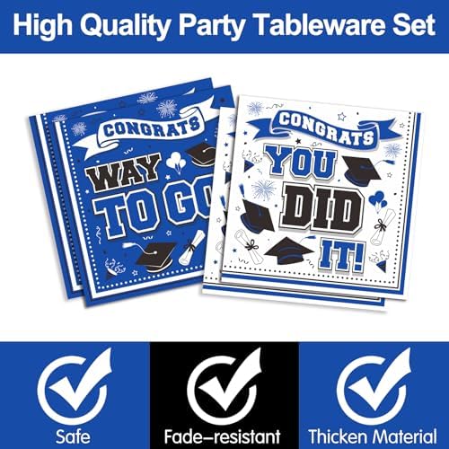 Graduation 2025 Blue Themed Party Tableware Set for 24 Guests