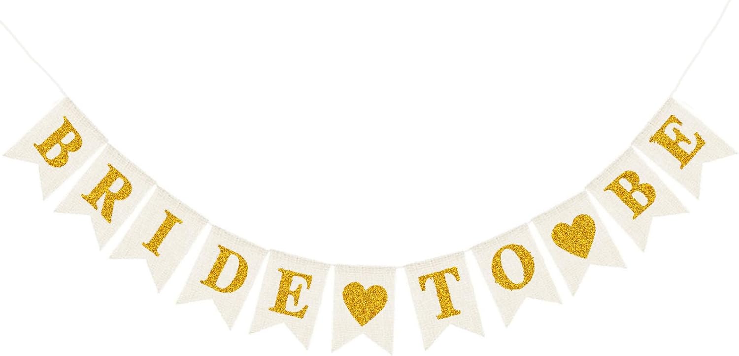 Burlap Bride To Be Banner Gold White Decorations
