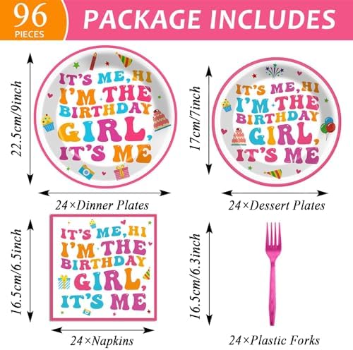 96Pcs Hi Im the Birthday Girl Party Set