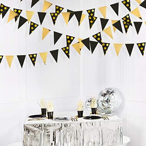 30 Ft Black Gold Triangle Pennant Banner Garland
