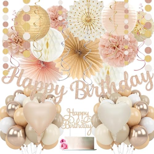 Champagne Gold Beige Birthday Decorations for Women Girls