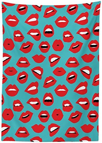 Ambesonne Kiss Outdoor Tablecloth Teal Red White 58x84