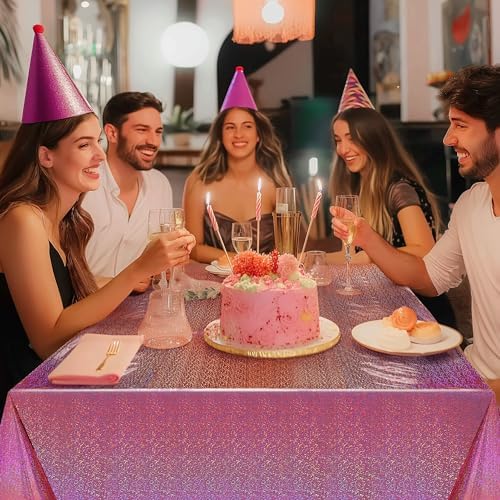 2 Pcs Hot Pink Holographic Foil Tablecloths for Parties and Events