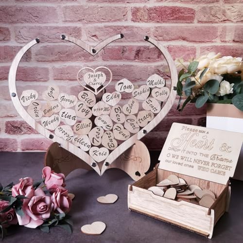 Wooden Heart Guest Book Set with Drop Box and Frame