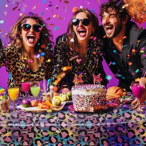 OQOQ Neon Cheetah Party Tablecloths 4 Pack 54x108 Inches