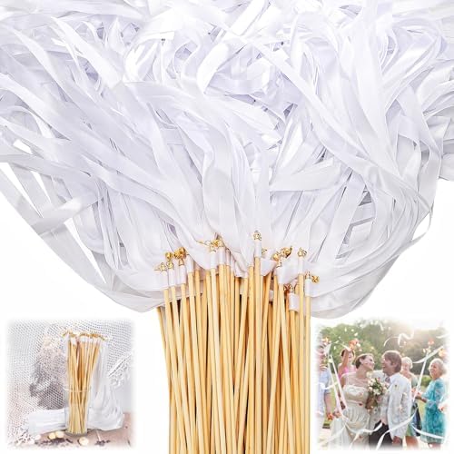 100 Pcs Wedding Ribbon Wands with Bells