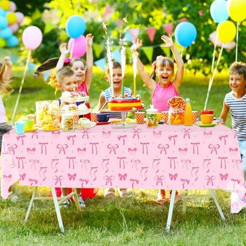 3pcs Pink Bow Tablecloth for Birthday Baby Shower Decorations