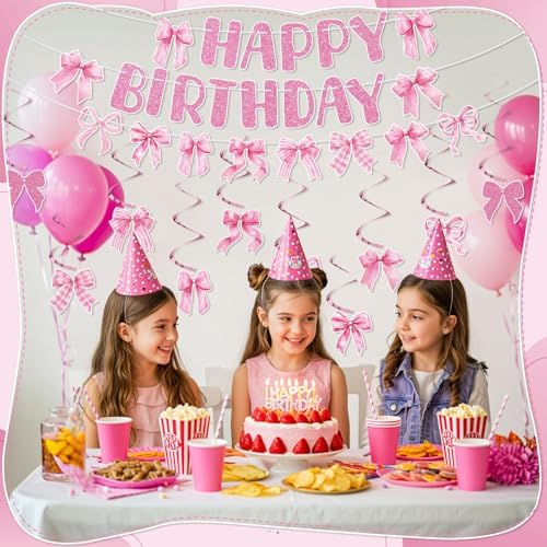 Pink Bow Birthday Party Decorations Set