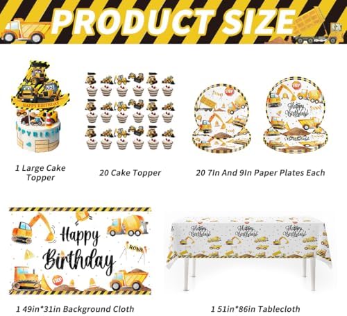 189 Pcs Construction Birthday Party Supplies for 20 Guests