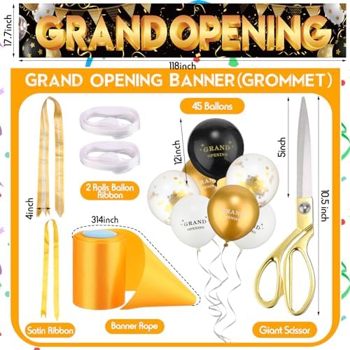 55 Pcs Grand Opening Ribbon Cutting Ceremony Kit with Banner Balloons and Bows