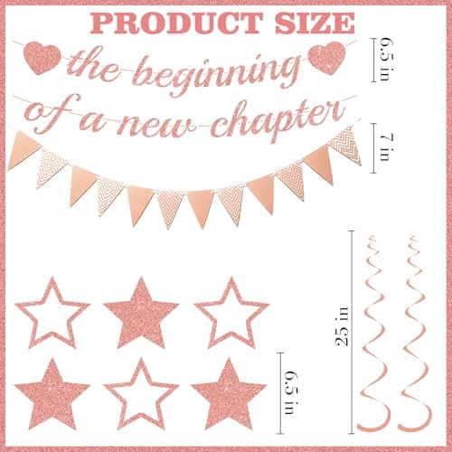 ITHKIRHO Graduation Banner Set - 8 Pcs Rose Gold Glitter Decorations