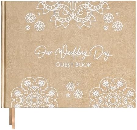 One Golden Elegant Wedding Guest Book with Pen