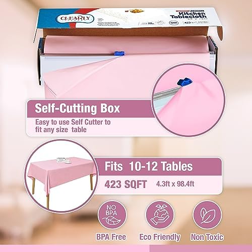 Clearly Elegant PINK Disposable Plastic Tablecloth Roll 54x108 Inches