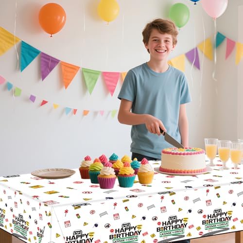 Drivers License 16th Birthday Tablecloth Decorations 3PCS