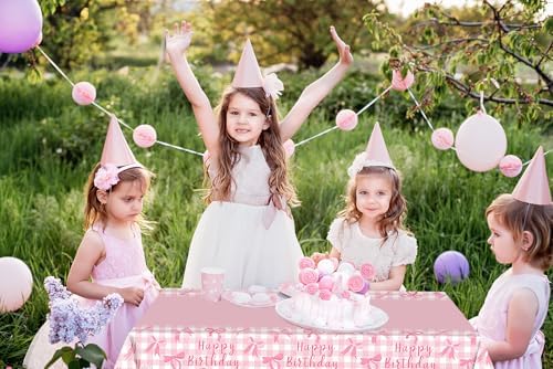 MAYSUN 3 Pcs Pink Bow Tablecloth for Birthday Parties