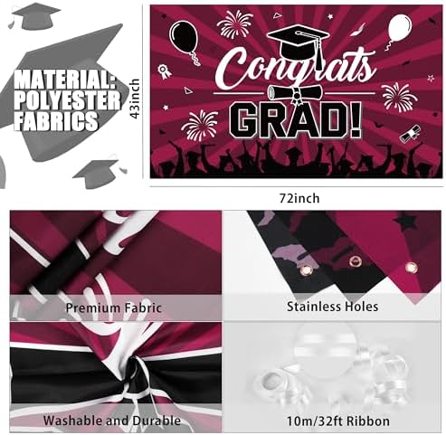 Maroon Black Graduation Party Decorations 2025 Grad Supplies