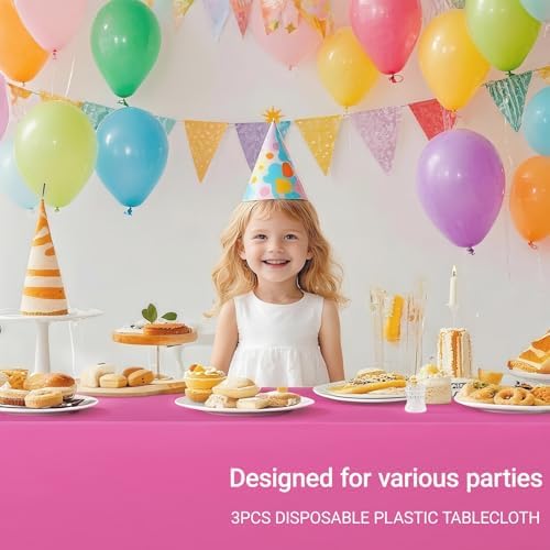 MRJ 3 Pack Hot Pink Disposable Table Cloth 54x108 Inch