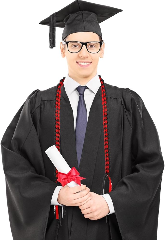 2025 Graduation Leis Red Black Double Braided Cord