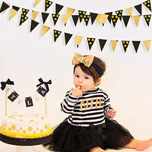 30 Ft Black Gold Triangle Pennant Banner Garland