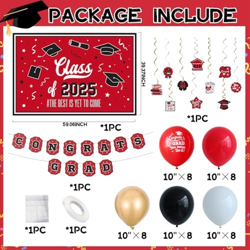2025 Graduation Decorations Red Themed Set