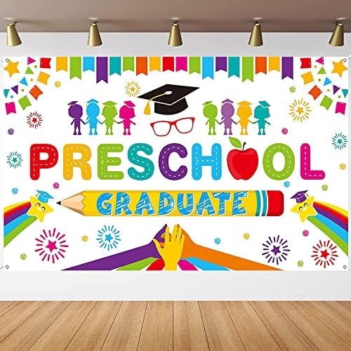 Kindergarten Graduate Backdrop Banner for Preschool Graduation Party Decor