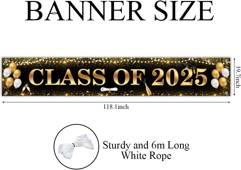 Class Of 2025 Graduation Yard Banner Black Gold