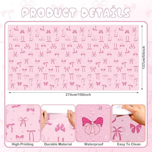 Pedel 2 Pcs Pink Bow Tablecloth for Birthday Parties
