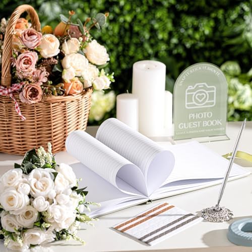 Affrolling Wedding Guest Book Set with Pen and Acrylic Sign